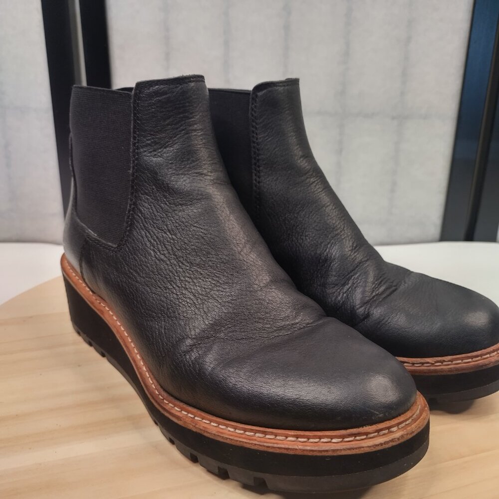 Eileen Fisher Chelsea Wedge Black Leather Ankle Bootie Women US 7 - Picture 3 of 12
